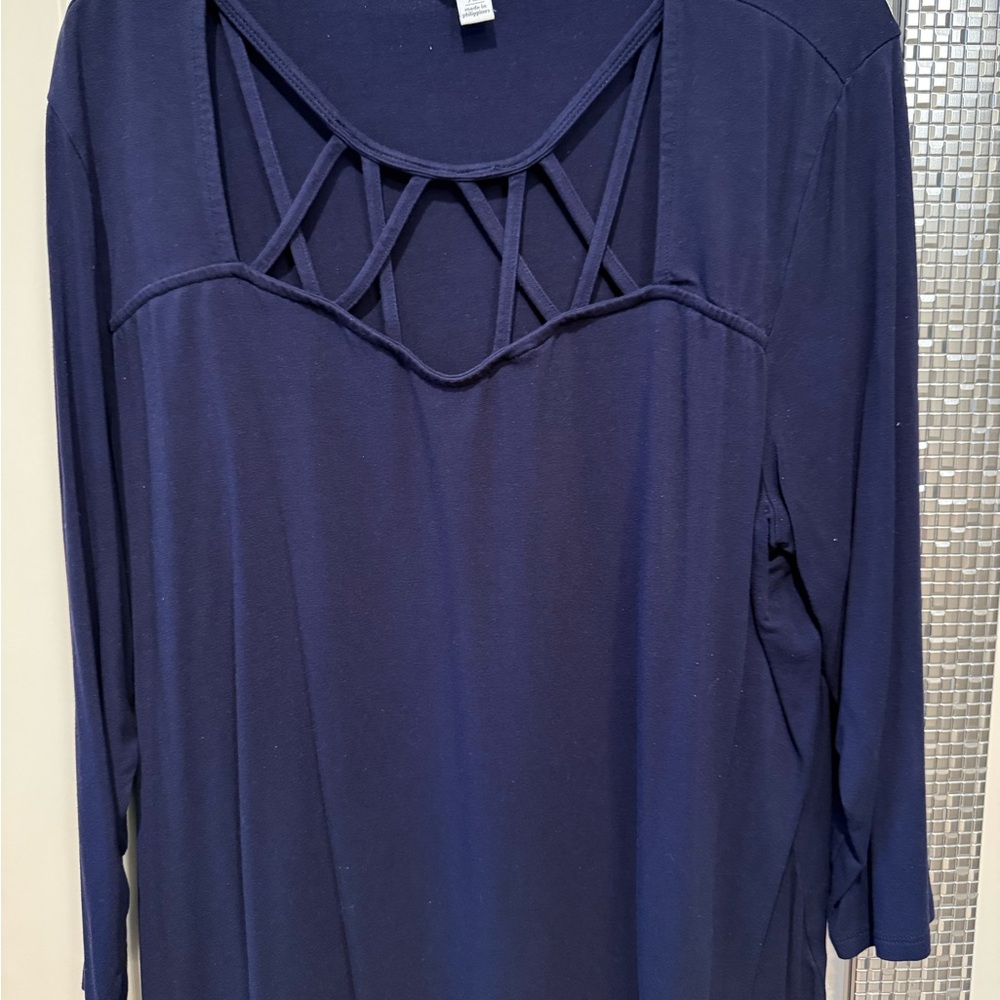 Cato Navy Long Sleeve Top with Cut-Out Design